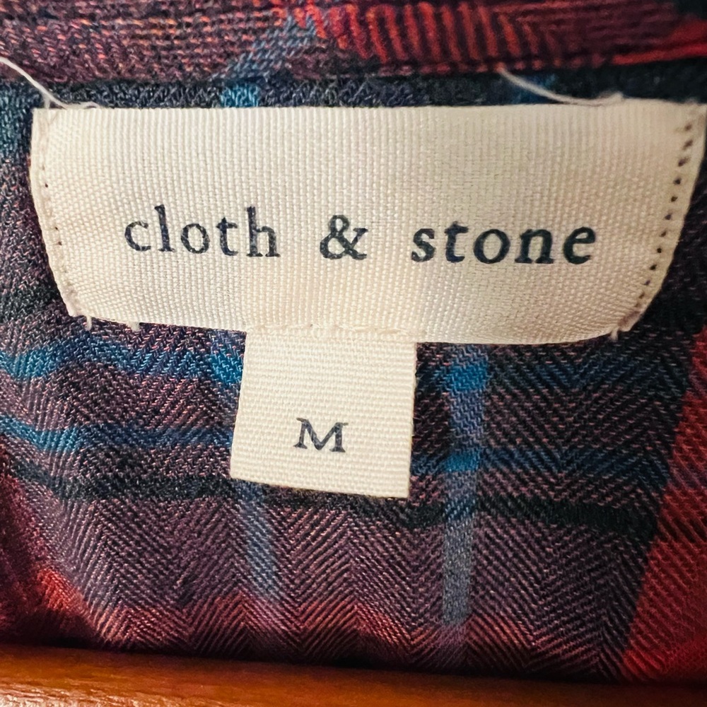Anthropologie Cloth & Stone Plaid Lace-Up Back Flannel Top Size M - Picture 3 of 8